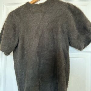CeCe Soft Brown/Green Crewneck Sweater with Puff Short Sleeves Small